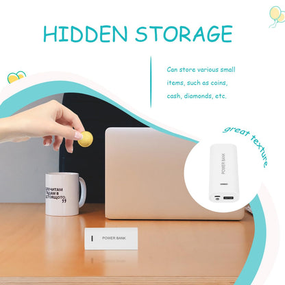 PRETYZOOM Hidden Storage Box Fake Power Bank Secret Compartment for Coins Cash Jewelry Compact Portable 3.81X1.57X0.86 Inch