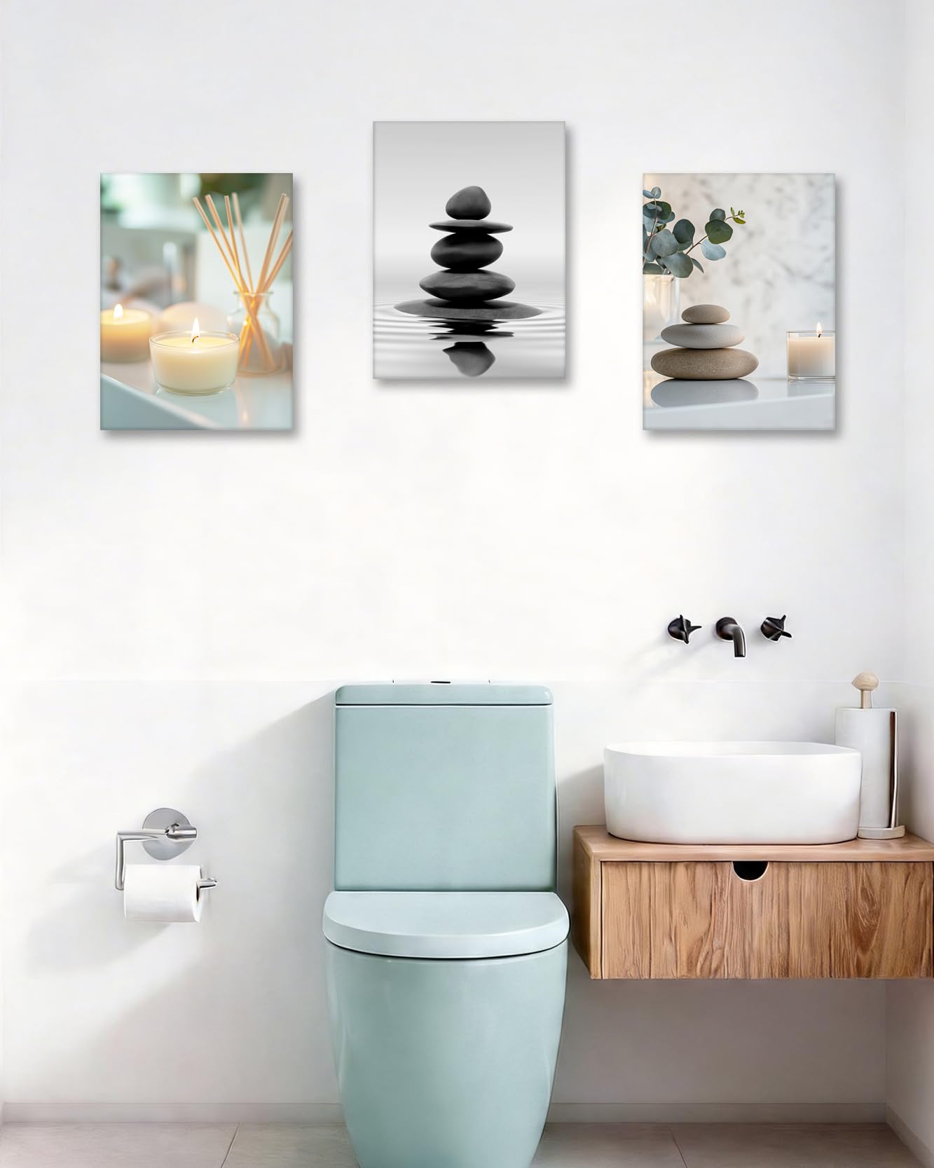 HesenDot 12x16in Spa Bathroom Wall Art - Relaxing Zen Stones Candles Canvas Print, Calming Aesthetic Poster, Minimalist Warm Wall Decor for Yoga Room Bedroom Master Bath Home, Set of 1