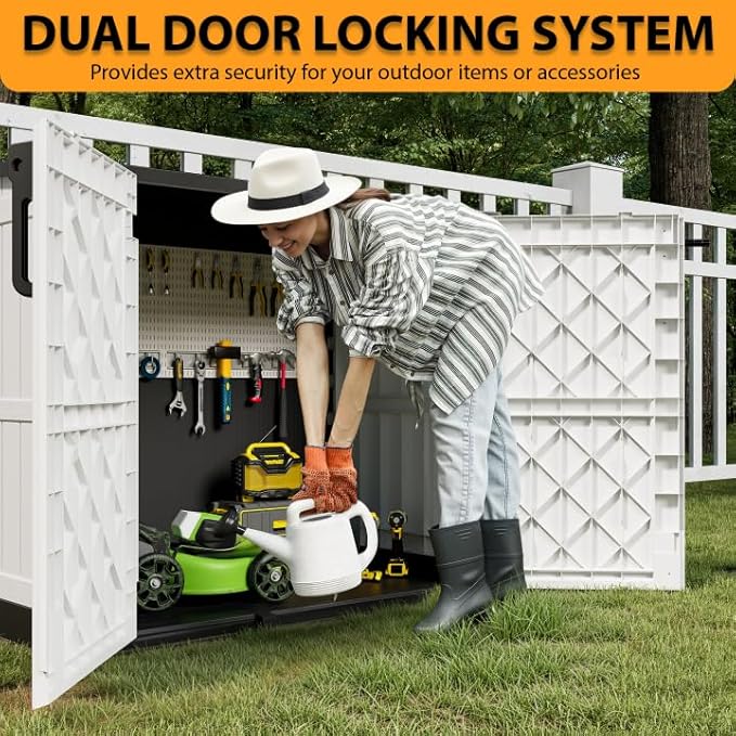 LHBcraft Outdoor Storage Cabinet 36 Cu Ft with Lockable Doors, Waterproof Outdoor Storage Box for Patios,Portable Horizontal Resin Storage Shed, Easy to Assemble