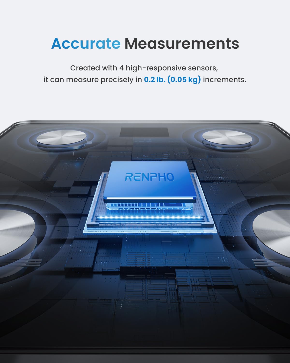 RENPHO Scales for Body Weight, Digital Bathroom Scales with High Precision Sensors, Bluetooth Weighing Scales Body Composition Monitors with App, Elis 1