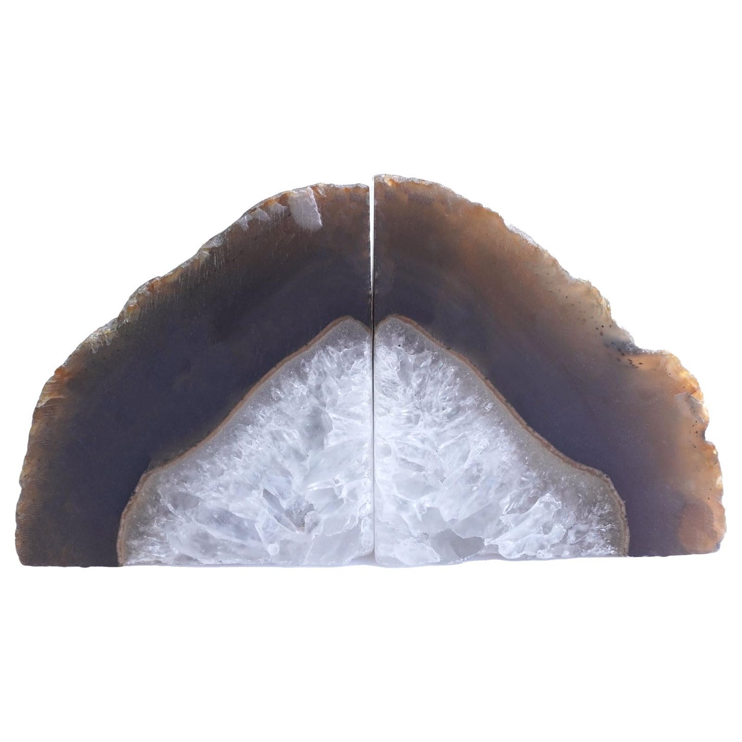 Sisamn Natural Agate Geode Bookends - 2 to 3 lb Heavy Duty Rock Crystal Stone Book Ends for Shelves, with Rubber Bumpers, Decorative Book Holders for Home Office
