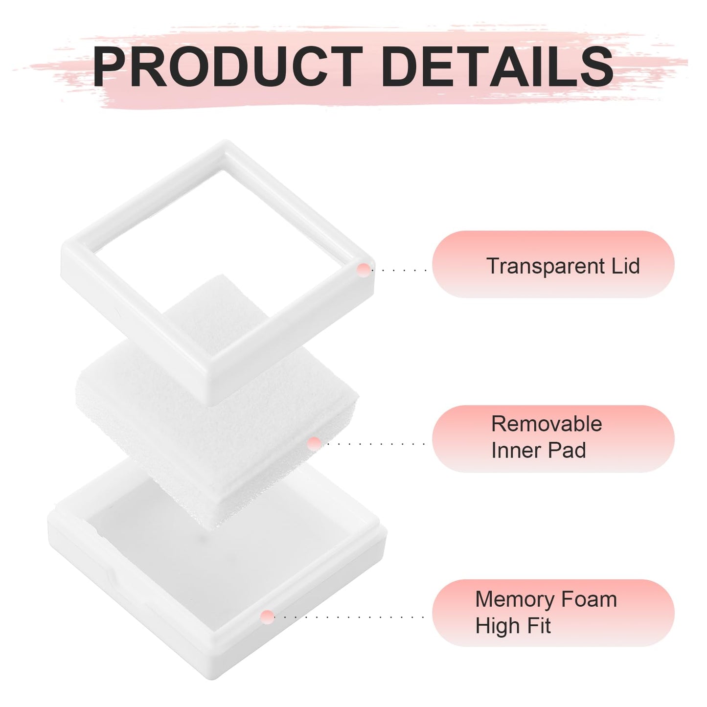 HOFURME 36 Pcs White Gemstone Display Box Jewelry Box Container with Clear Top Lids Bulk 1.6'' x1.6 x 0.6'' for Gems Diamond Coins Gift Packing Ring Home Shop (White)