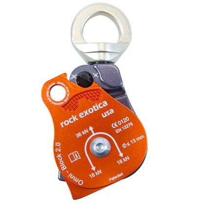 Rock Exotica Omni-Block 2.0" Single Pulley (Orange) - Swivel Pulley for Climbing and Rigging Systems – Made in The USA