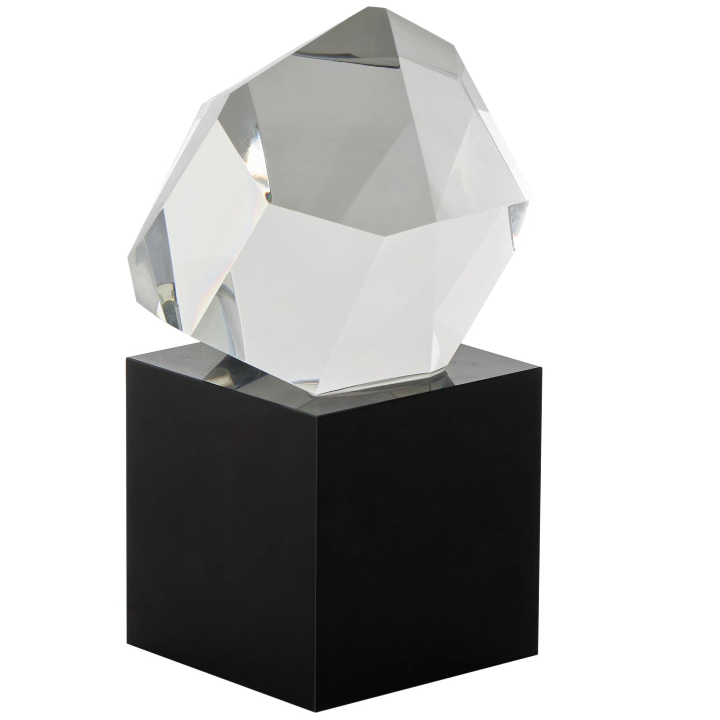 Deco 79 Glass Abstract Decorative Sculpture Cut Stone Inspired Home Decor Statue with Black Base, Accent Figurine 4" x 4" x 7", Clear