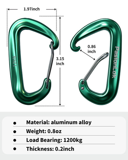 PasionLok Carabiner Clips Heavy Duty 12KN, 2 Pack Aluminum Carabiner Keychain, Small D Ring Hook for Hammock Camping Essentials, Backpack Key Ring Clip, Dog Leash, Multi Color