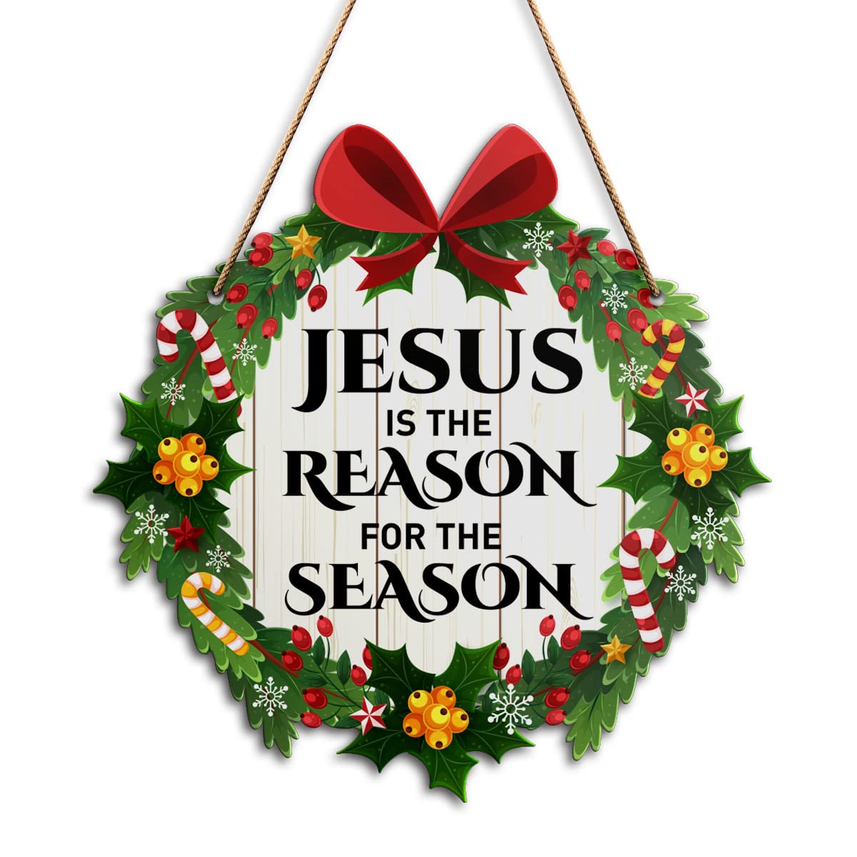 Jesus Is The Reason Wall Decor Sign - Religious Christmas Home Sign for Front Door Porch Decorations - Wood Hanging Plaque