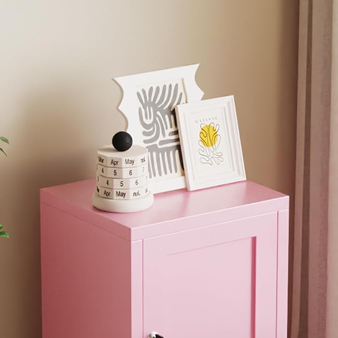 ALBAD Metal Nightstand with Lockable Cabinet, Compact Mini Locker Bedside Table