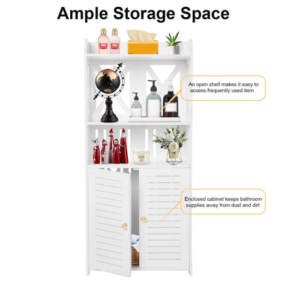 Youyijia 3 Tier Bathroom Storage Cabinet Floor Standing Display Cabinet Home Storage Furniture Organizer Unit for Office Living Room Kitchen Entryway White (3 Tier)