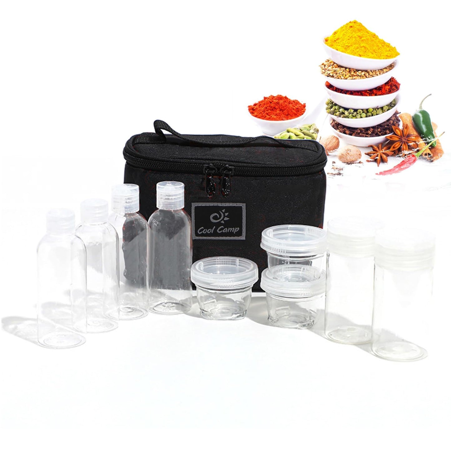 Joyeee Travel Spice Bottle Kit, Camping Portable Compact Sauce Containers with 9 Seasoning Bottles Jar for Salt Sugar Dry Herb Spice, Great for Home or Outdoor Use