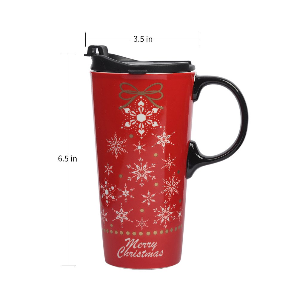Topadorn Christmas Ceramic Mug Coffee Cup with Sealed Lid and Matched Gift Box Latte Mug 17oz(Snowflake)