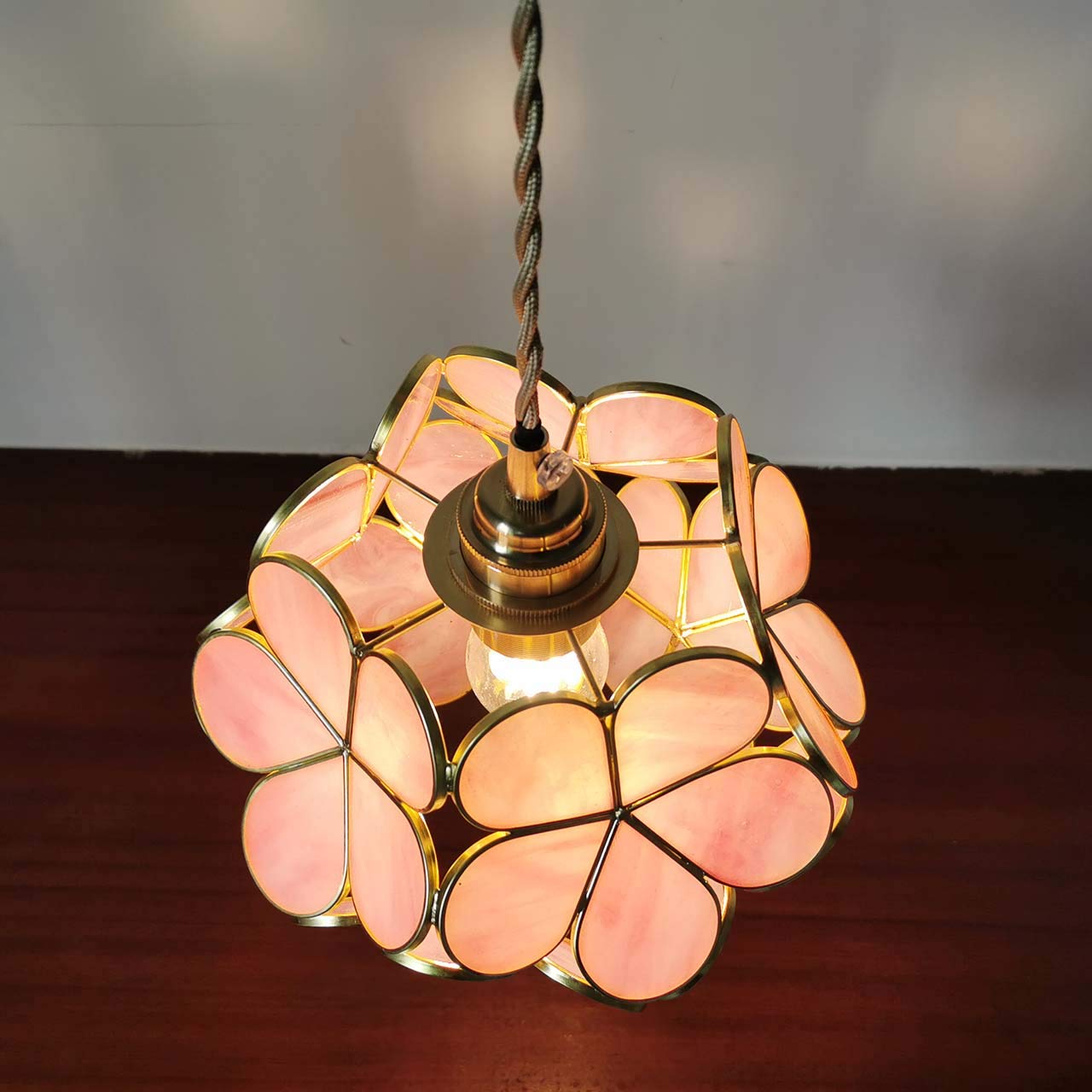 Bieye L10742 Petals Tiffany Style Stained Glass Ceiling Pendant Light with 8-inch Wide Lampshade (Pink, 8" Cherry Blossom)