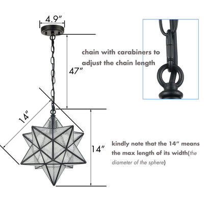 14'' Moravian Star Pendant Light Seeded Glass Star Lights with Adjustable Hanging Chain Light for Kitchen Bedroom Dining-Dimmable