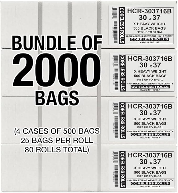 Aluf Plastics High Density Trash Bags, 30 Gallon, 16 Micron,