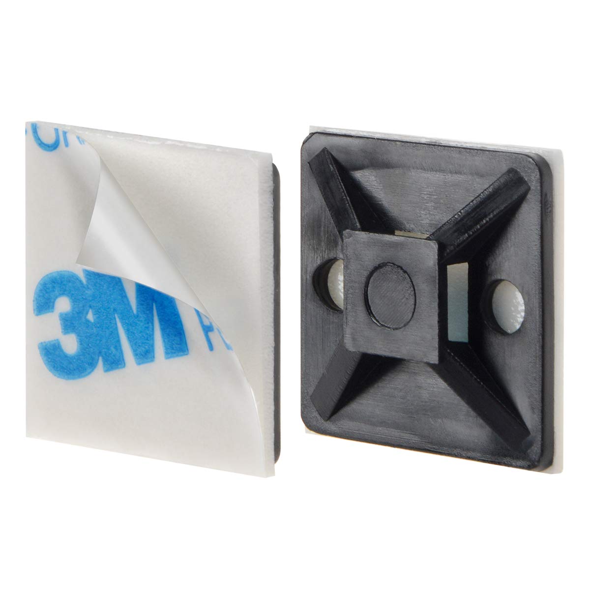 XHF 100 PCS 3/4" Black Self Adhesive Cable Zip Tie Mounts Wire Cable Clips Holders Management Anchors Organizer Holders Squares(HS-101S)