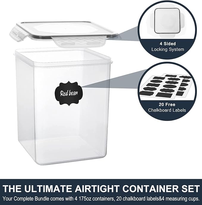 Large Food Storage Containers 5.2L, MCIRCO 4 Pieces Plastic Airtight Food
