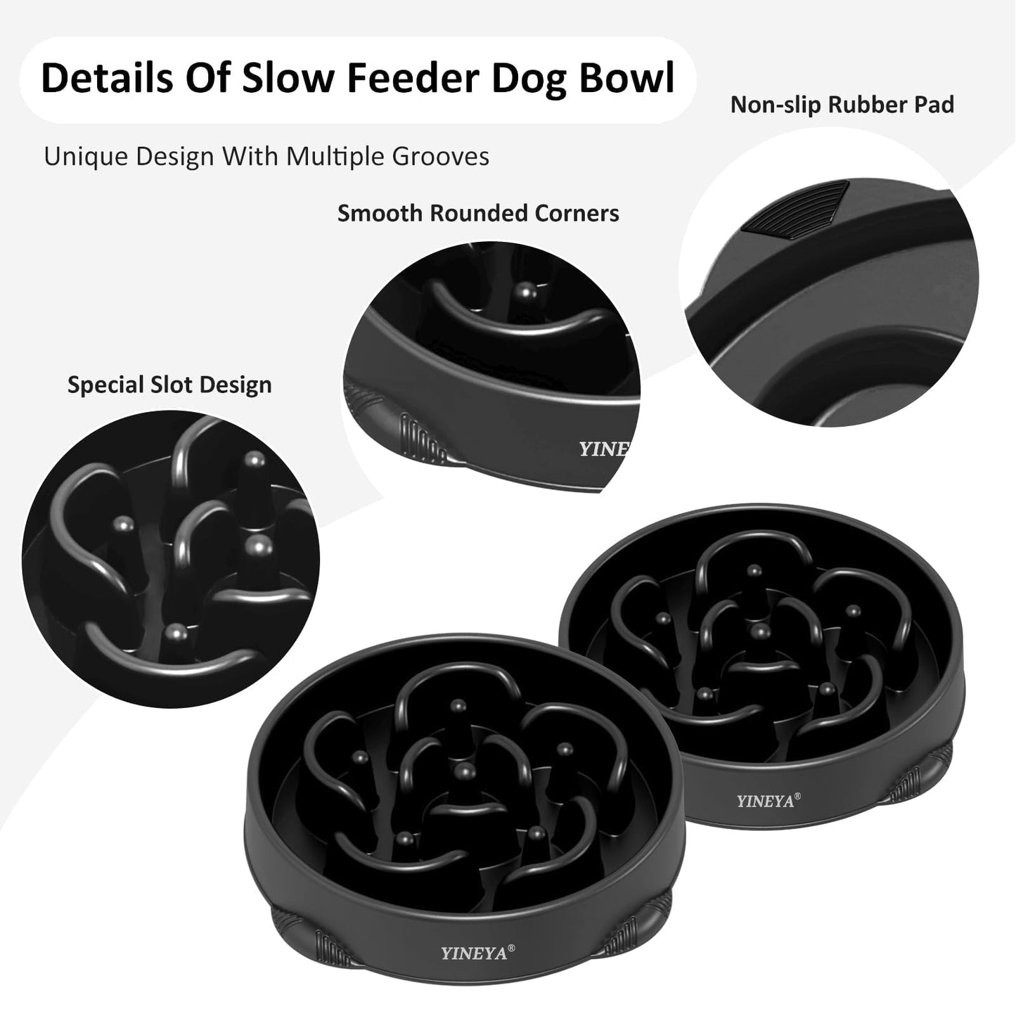 YINEYA 4 Cups Slow Feeder Dog Bowls Large Breed, Anti-Choking Pet Supplies, Maze Dog Food Bowl, Puzzle Feeder That Slow Down Eating