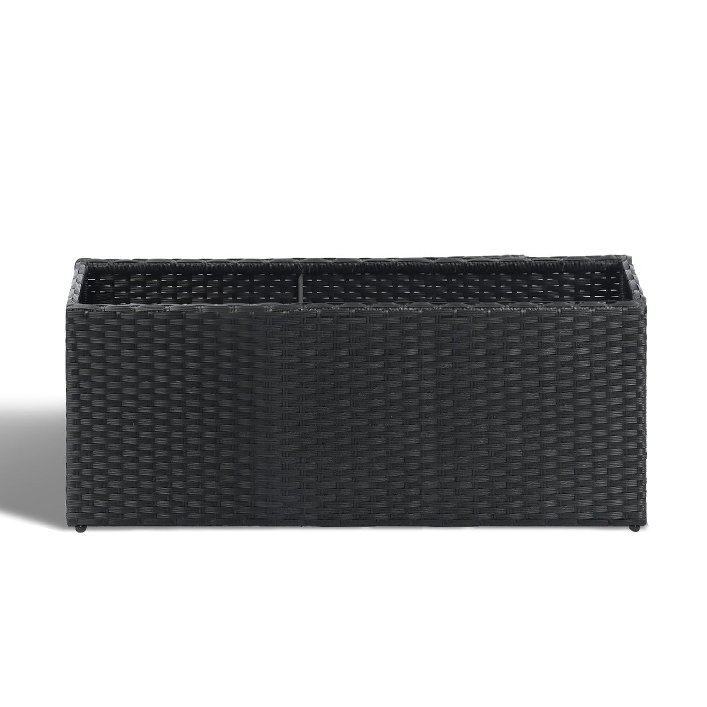 SUNNYPARK Black Rectangular Planter Box All-Weather PE Rattan Large Modern Planters with Removable Liner Indoor Outdoor Decorative Flower Pot for Patio, Balcony, Garden