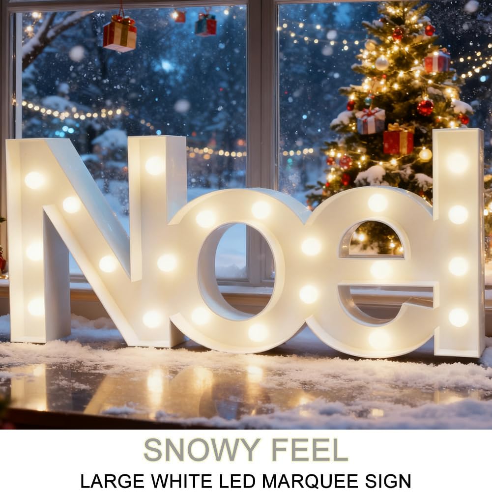 Bright Zeal 18" Large NOEL Sign Marquee Letters With Lights (White, 6hr Timer) - Christmas Wall Decor NOEL Letter Christmas Tabletop Decorations For Home - Light Up Tabletop Decorations
