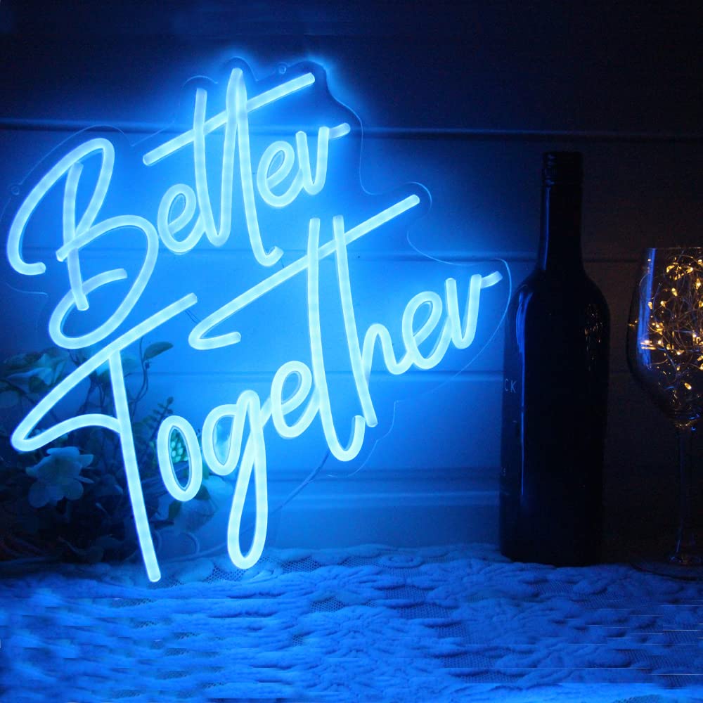 Better Together Neon signs Blue Led Neon Wedding Sign Lights For Bridal Shower Wall Decoration Engagement Anniversary Party With Dimmable Switch 5V USB Powered(14.6 * 13inches)