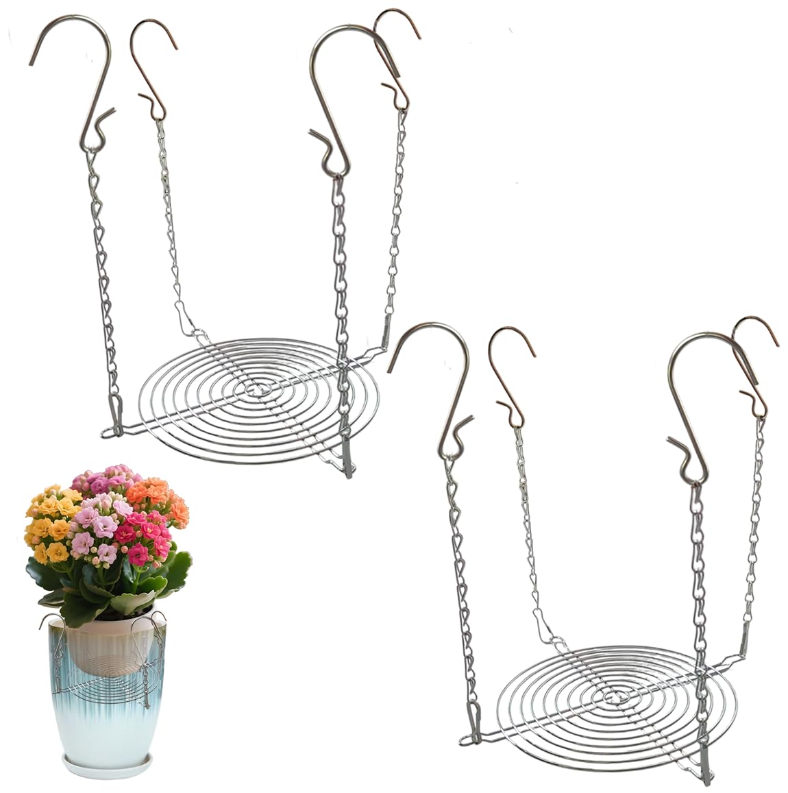 Toeloioh Adjustable Height Planter Inserts for Tall Planters Large Pots,4 Hooks Fits in The Top Openings,Chain Planter Filler Elevate Plants,Wedding & Party Decor