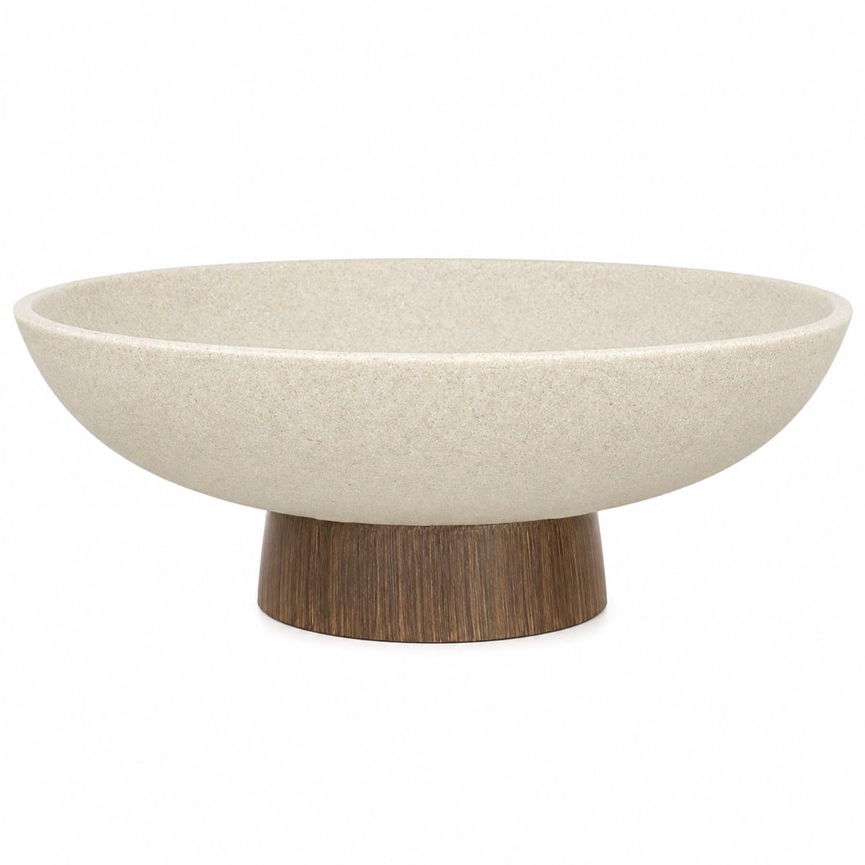 YMXYJM Modern Pedestal Fruit Bowl, Large Matte Resin Decorative Bowl with Faux Wood Base for Kitchen Counter, Living Room, Entryway Home Decor, Brown