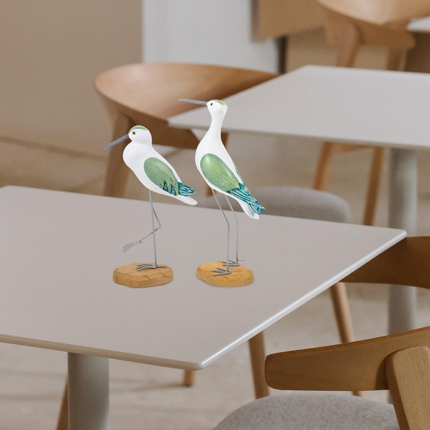 HEALLILY 2pcs Coastal Decor Wooden Seagull Figurine Bird Statue Nautical Coastal Ocean Home Decoration Green