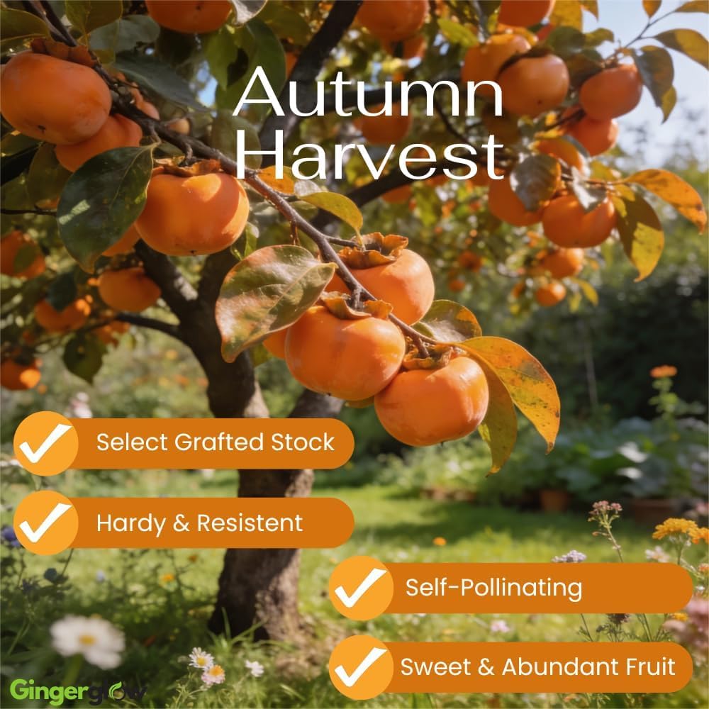 (No Ship to CA) 2 Persimmon Tree Live Bare Root Seedlings, 1-2ft Tall, Cold-Hardy Fruit Tree, Low Maintenance Choice for Home Gardening, Dormant Plant