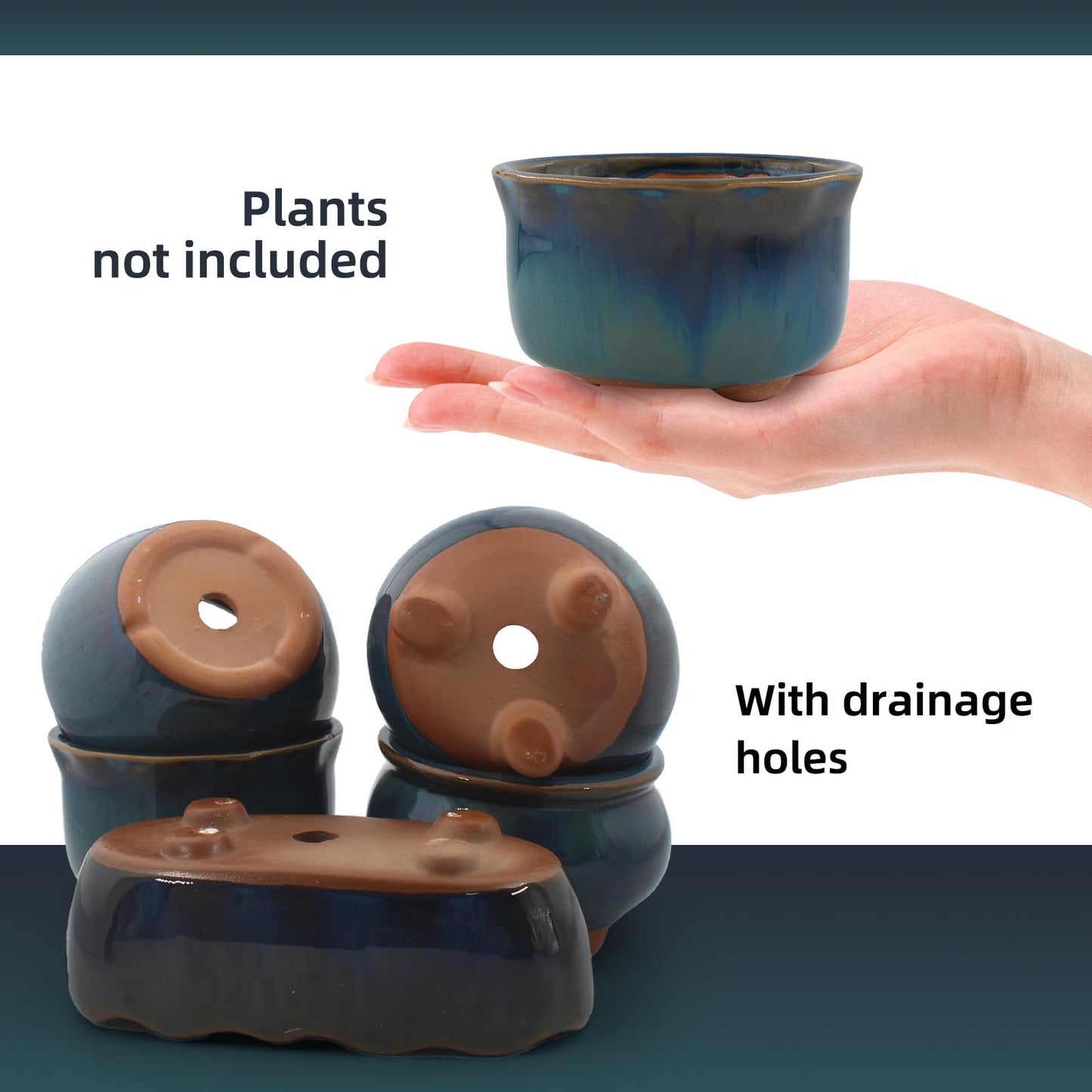ginojex Ceramic Succulent Garden Pots Small Plant Planter Container with Drainage Set of 5 for Home Office Decor