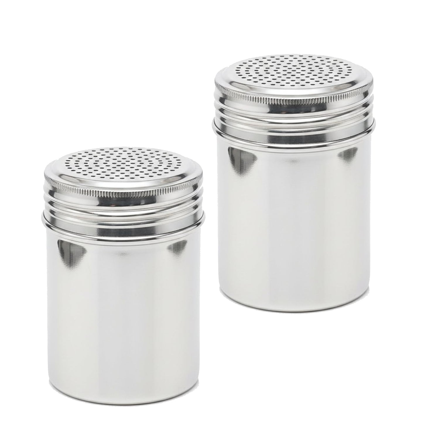 Notana 10 Ounce Stainless Steel Dredge Shaker (2 Pack) for Powder Sugar, Flour Duster for Baking, Seasoning Shaker with Lid, Metal Salt and Pepper Shakers, Cinnamon Sugar Shaker Dispenser for Kitchen