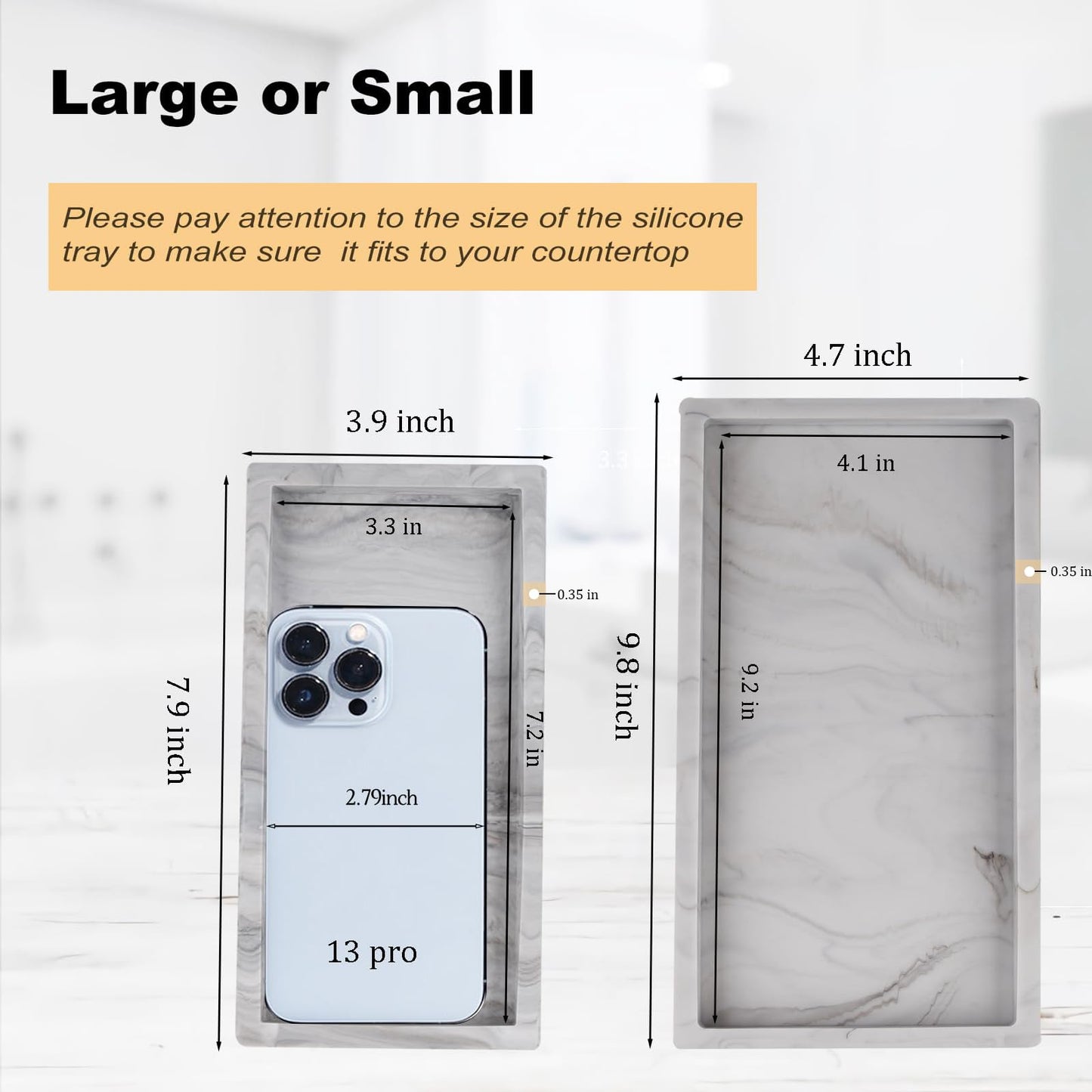 Silicone Bathroom Vanity Tray Dish Soap Holder Sink Organizer, Marble Grey