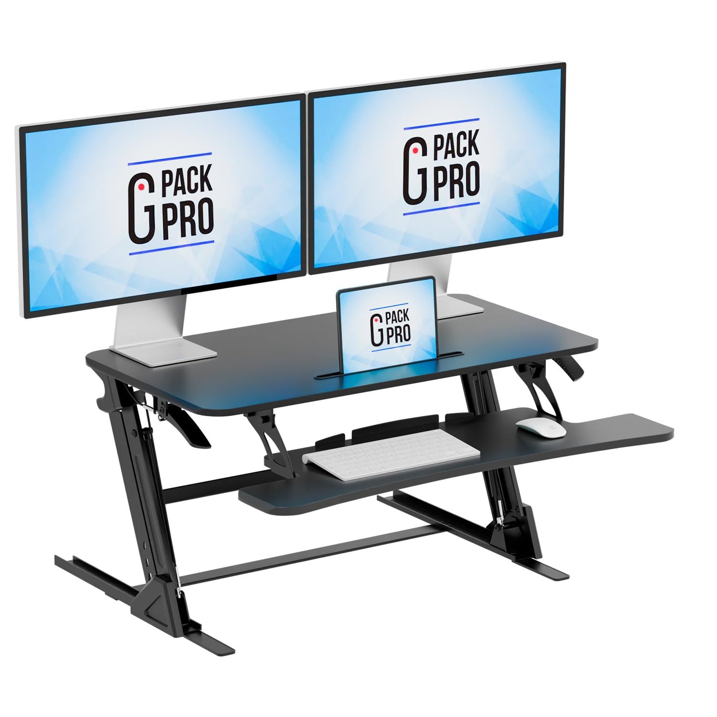 G-PACK PRO 36″ Wide Standing Desk Converter – Sit-to-Stand Workstation for Dual Monitors, Height Adjustable Up to 17.3″ with Large Keyboard Tray – Black
