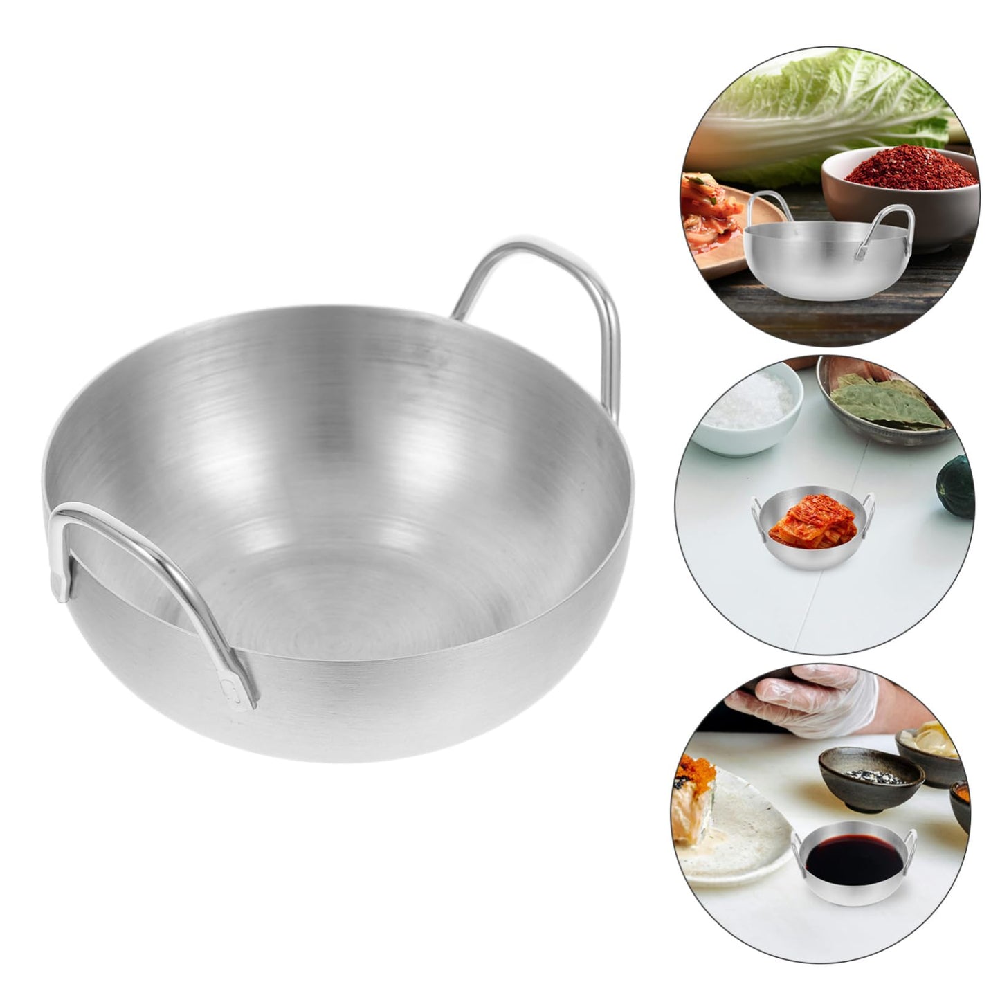 MUCKLILY 304 Stainless Steel Dipping Sauce Dish Handle Small Round Sauce Bowl for Condiments Flavor Dish for Home Kitchen and Restaurant Use Single Unit