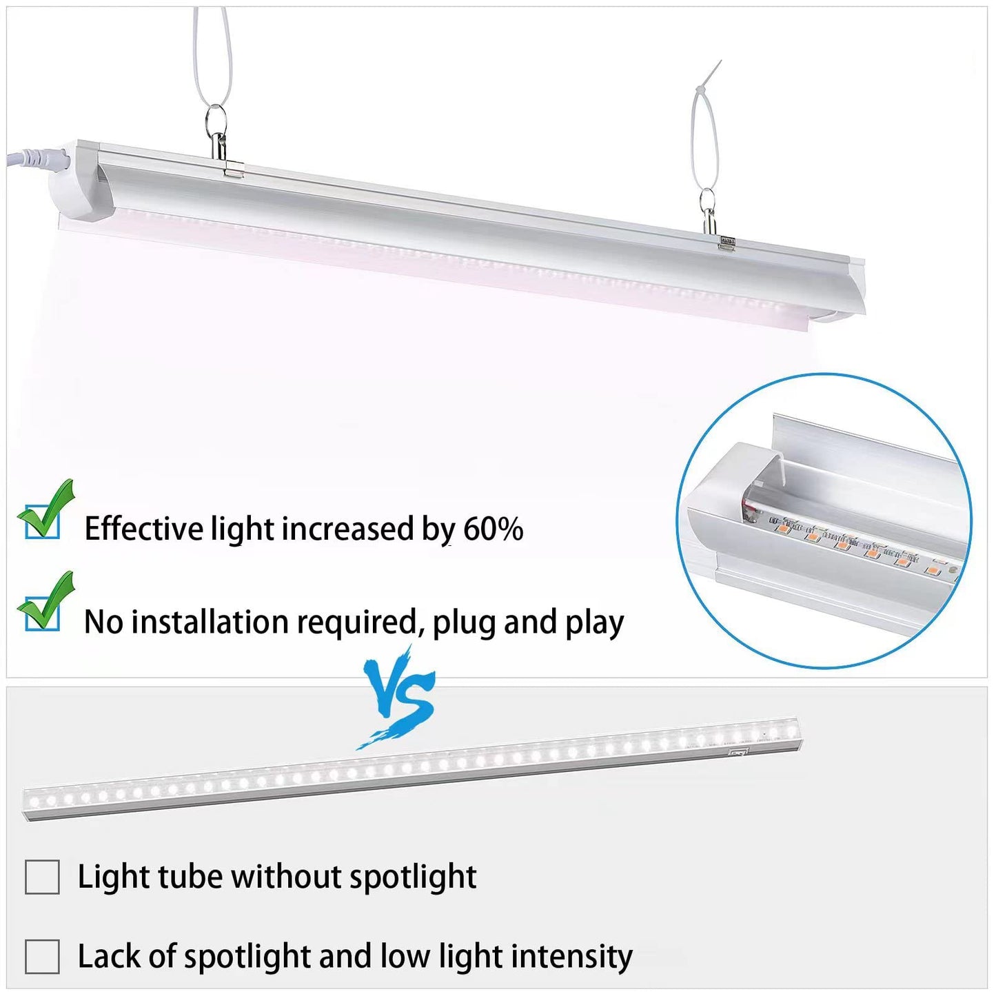 Grow Light, 2ft T8,100W(4 x 25W, 600W Equivalent), Super Bright, Full Spectrum Sunlight Plant Light, LED Grow Light Strips, Grow Lights for Indoor Plants,Greenhouse,4-Pack