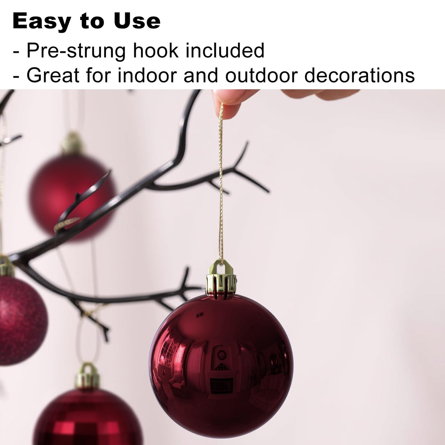 Maroon Christmas Ornaments - Christmas Tree Decorations Shatterproof Hanging Balls for Birthday Wedding Holiday Decor Set of 36pcs, Multi-Sizes(1.6",2.5",3.2")