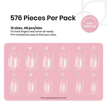 Beetles Gel Nail Kit Short Almond with Nail Dehydrator and Primer, 576Pcs Half Matte Etch-X Gel Nail Tips Solid Nail Glue Mini Nail Lamp Acrylic Nail Tips Easy DIY Nail Extension Set Gift for Women