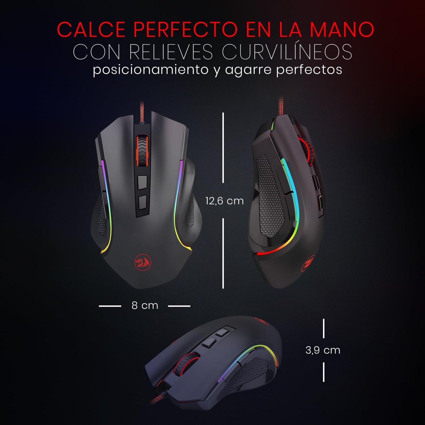 Redragon M602 Griffin RGB Gaming Mouse, RGB Spectrum Backlit Ergonomic Mouse with 7 Programmable Backlight Modes up to 8000 DPI for Windows PC Gamers (Black, Wireless)