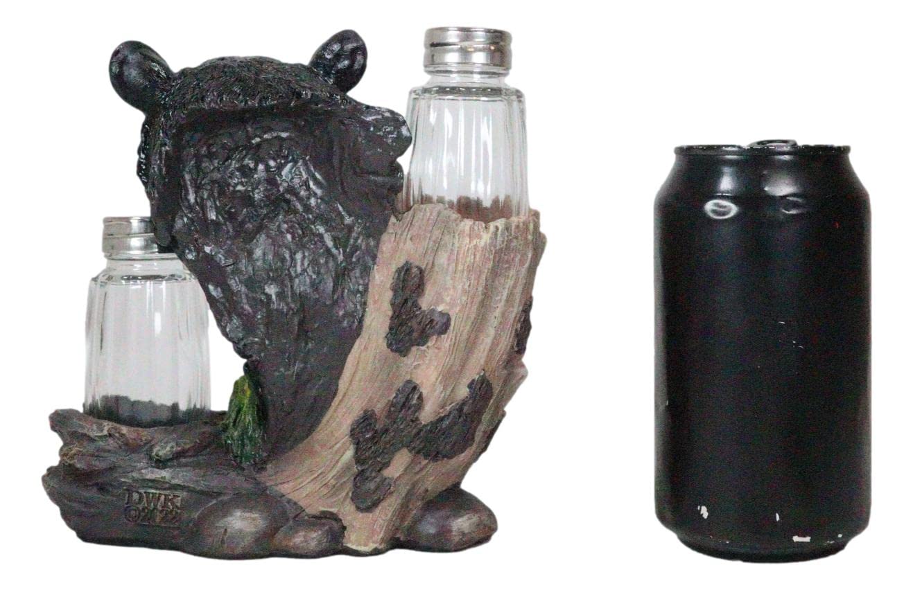 Ebros Gift Whimsical Black Bear By Toadstool Mushrooms Tree Branch Forest Woods Salt And Pepper Shakers Holder Figurine Set Rustic Bear Cabin Lodge Decor