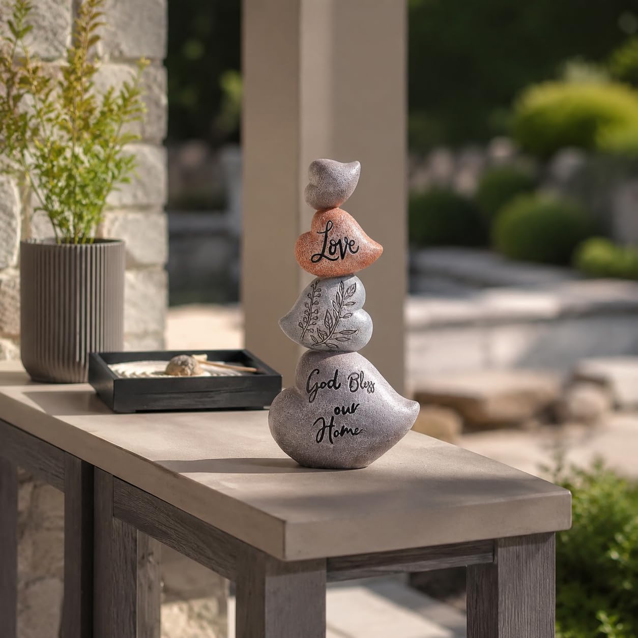 WUBIANJIE Cairn Rock Sculpture Stacked Ornament Decor, Resin Rock Decor for Fish Tank, Terrarium or Shelf, Tabletop Zen Garden Statue, God Bless Our Home Accent