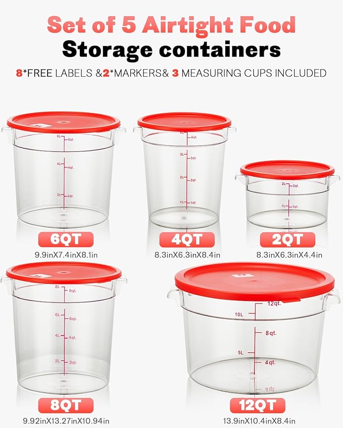 2QT NSF Food Storage Containers: 8 PCS Commercial Clear Round Food Storage