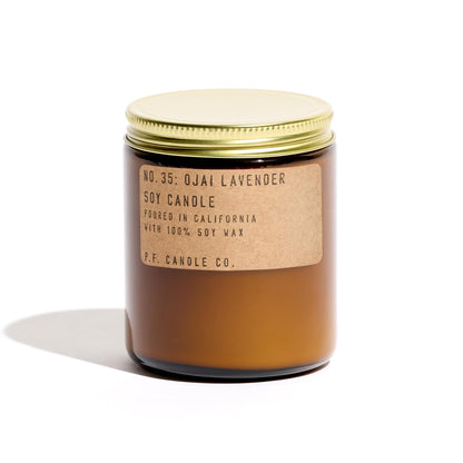 P.F. Candle Co. Ojai Lavender Classic Standard Scented Soy Wax Candle (7.2 oz) 40-50 Hour Burn Time, Amber Glass Jar, Made in The U.S.A.