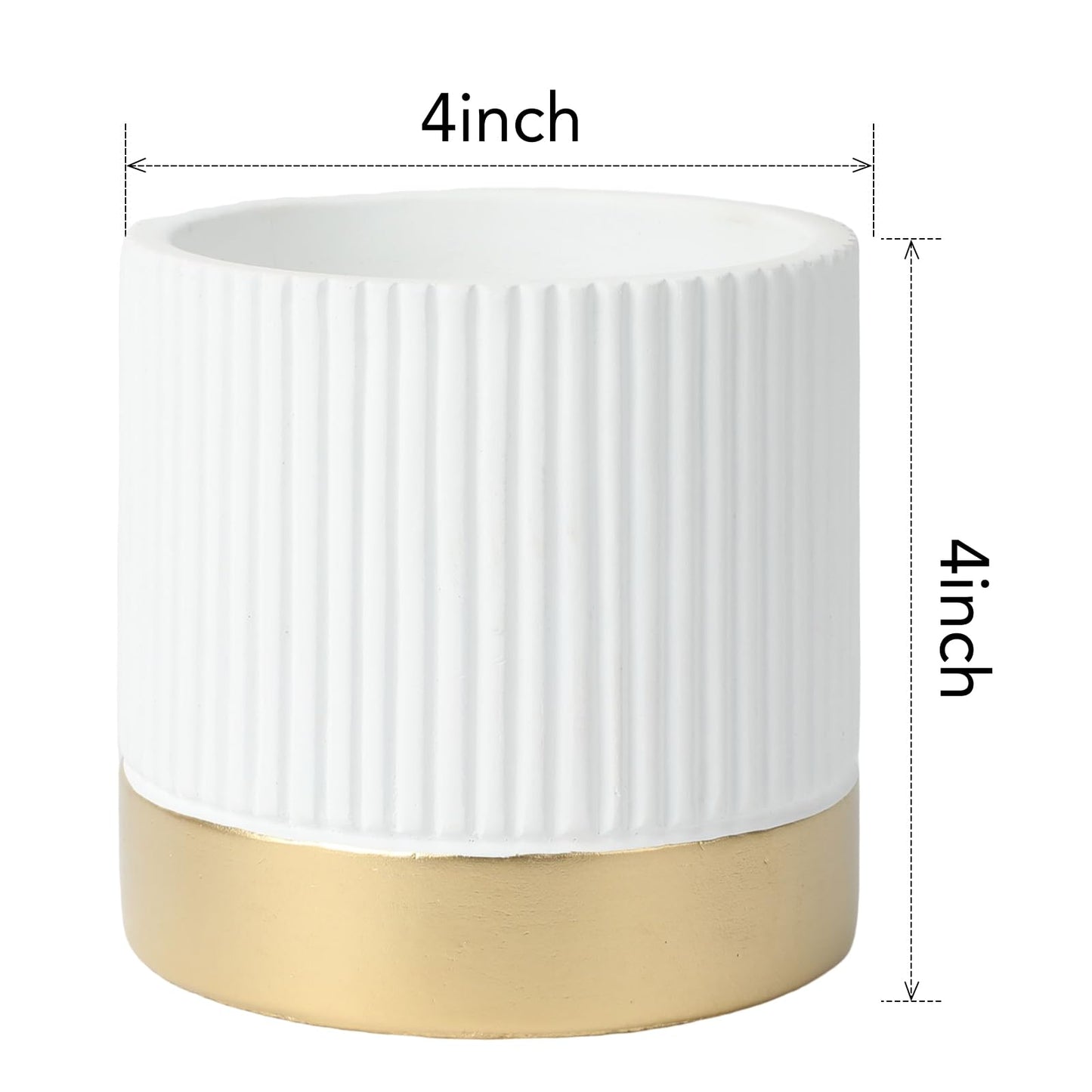 Ten-stone Set of 3 Cement Planter Pots with Drainage Hole,4 inch Plant Pots for Plants Indoor Houseplants,Succulent Pots Windowsil Planter (White&Gold)