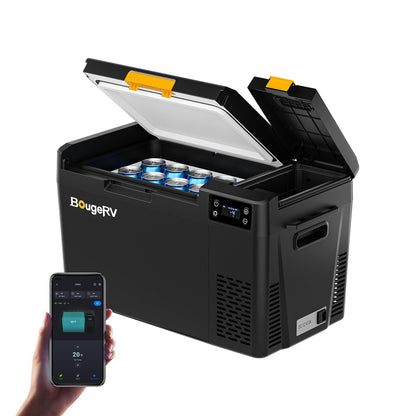 BougeRV 12 Volt Portable Refrigerator, CRX3 23 Quart Car Fridge with APP Control, -4℉~68℉ Compressor Electric Cooler with 12V/24 DC, 100-240 AC for Outdoor Camping Overlanding Truck RV SUV Van