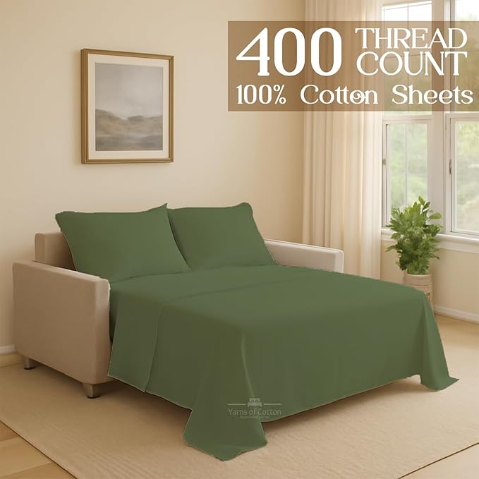 Sleeper Sofa Bed Sheet, 100% Cotton 400 Thread Count, 4 Piece Set, Deep Pocket