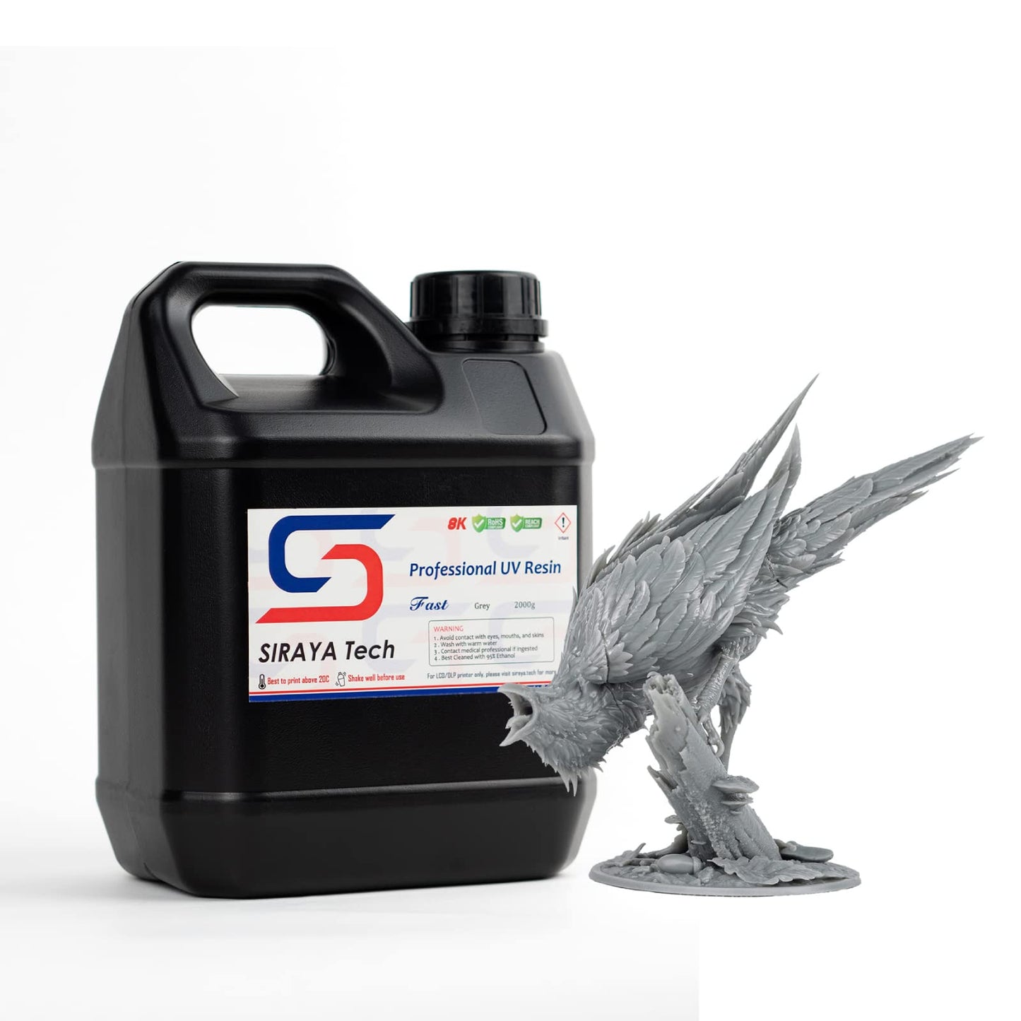 Siraya Tech Fast ABS-Like 3D Printer Resin 405nm UV-Curing Non-Brittle High Precision 3D Printing Liquid Standard Photopolymer Resin for LCD DLP 3D Printing(Grey, 2kg)