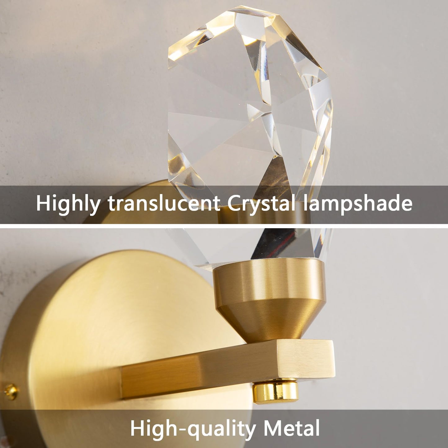 HAIXIANG 2 Packs Wall Sconces - Gold Modern Crystal Vanity Lighting for Dining Room, Bedroom, Living Room, Entryway, Bathroom - Wall Mount Lighting Fixture - Warm Light
