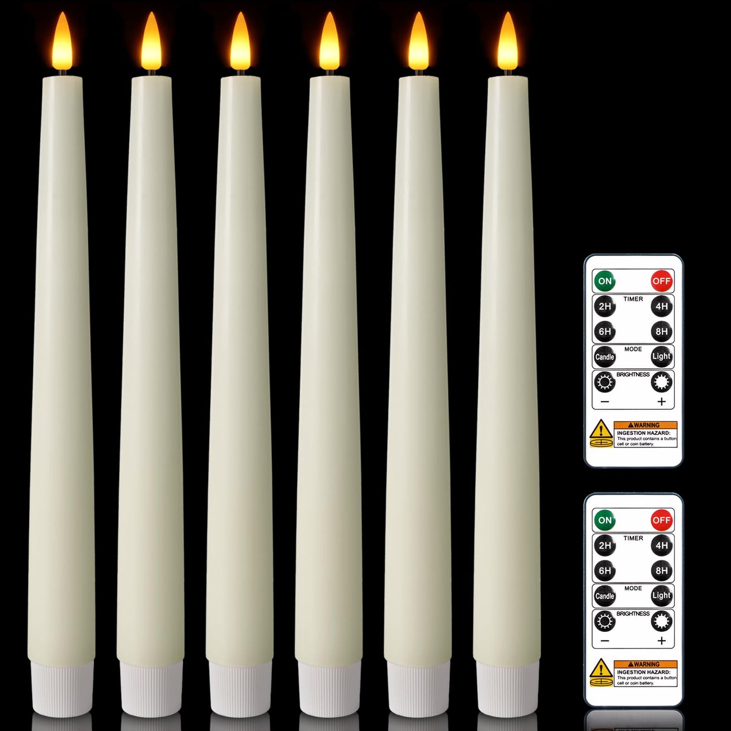 Homemory 9.6 Inches Waxy Flameless Taper Candles with Remote Timer Dimmer, Flickering LED Candlesticks, Battery Operated Window Candle for Christmas Wedding Home Decor, Ivory, 6 Pcs