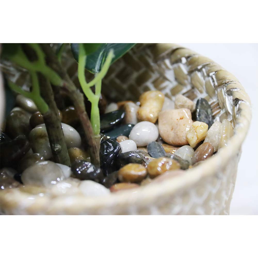 SAROSORA Artificial Ficus Tree Small Fake Plants in Weaved Pot 20" Height for Living Room Desktop Decor Indoor Home Office Ins Style (Green, 1)