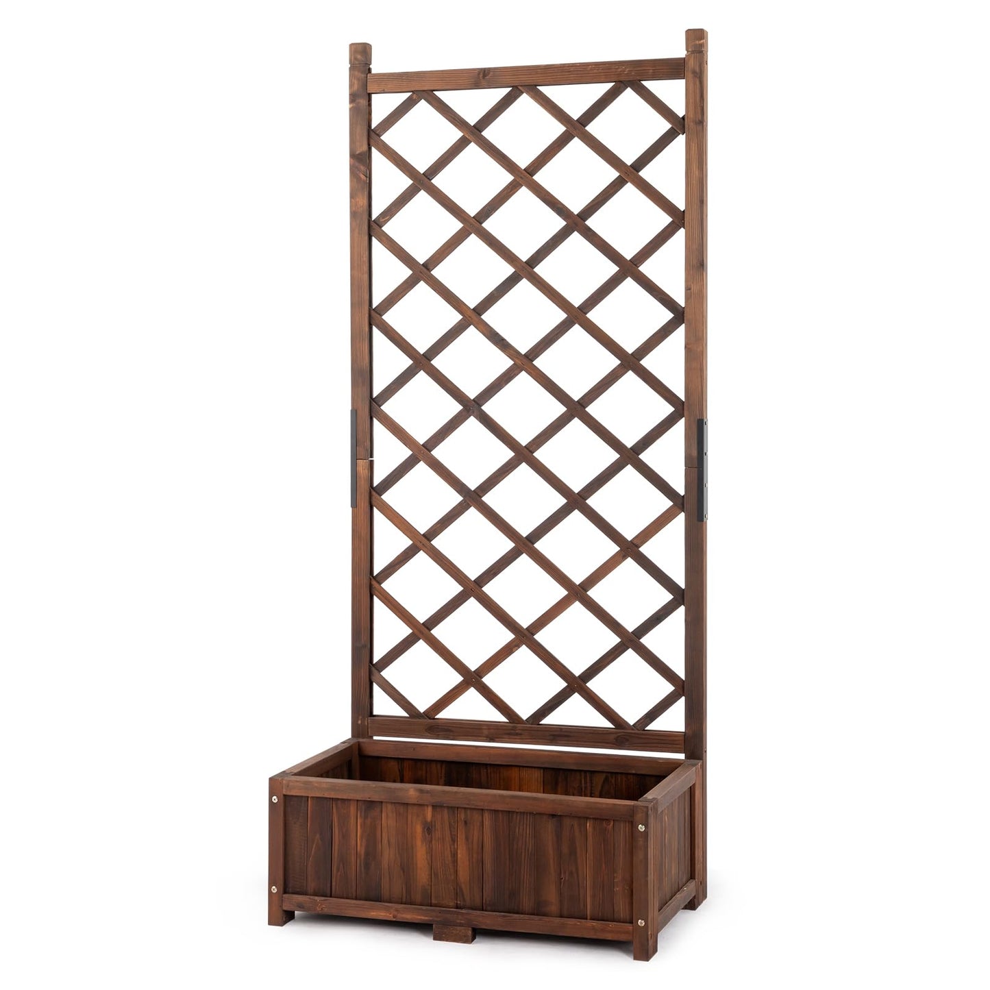 Outvita Wood Planter with Trellis, 29" x 17" x 67" Outdoor Raised Garden Bed with Drainage Holes, Vertical Standing Planter Box for Climbing Plants Vegetable in Garden, Patio, Balcony (Brown)