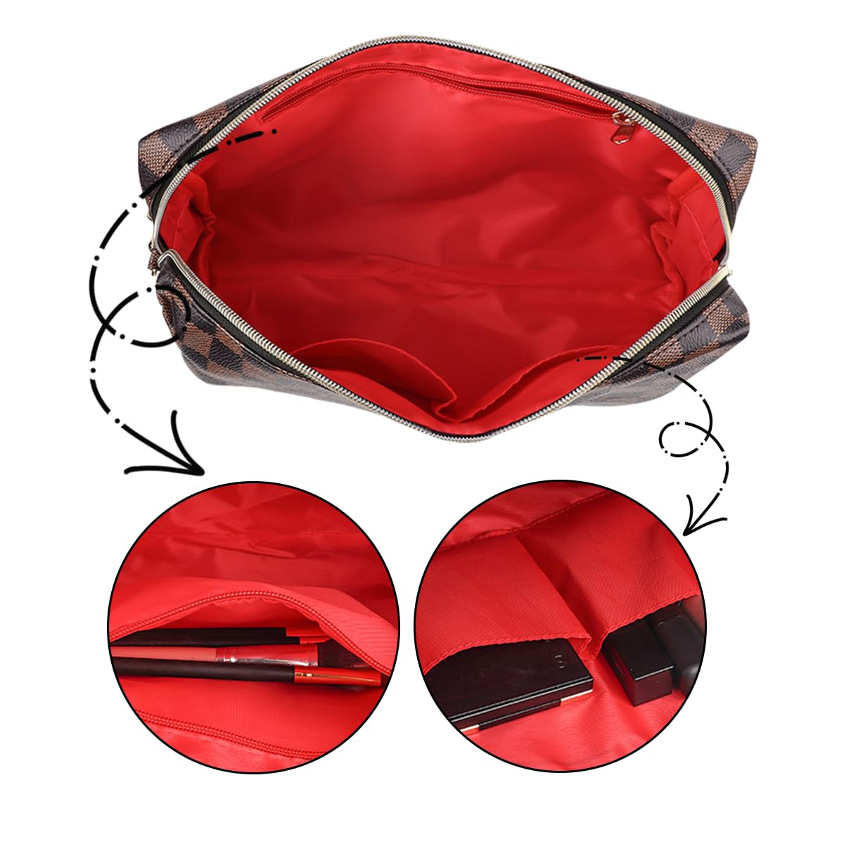 Makeup Bag, Checkered Cosmetic Bags for Women Toiletry Travel Retro Portable Make Up Bags for Christmas Birthday Gifts