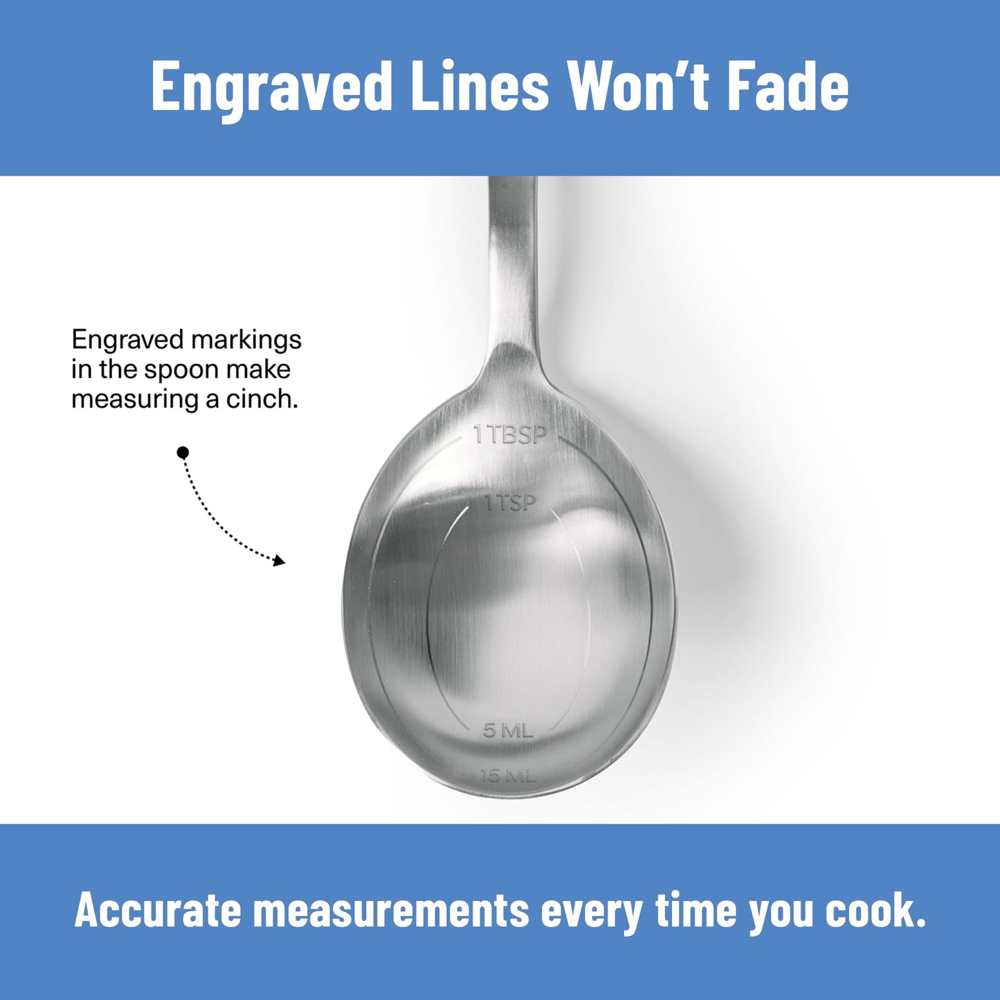 Misen Measuring Chef Spoon – Stainless Steel Cooking Spoon with Engraved Tablespoon Teaspoon and Milliliter Markings for Precise Measuring Mixing Sauces Dressings Marinades and Cooking Prep